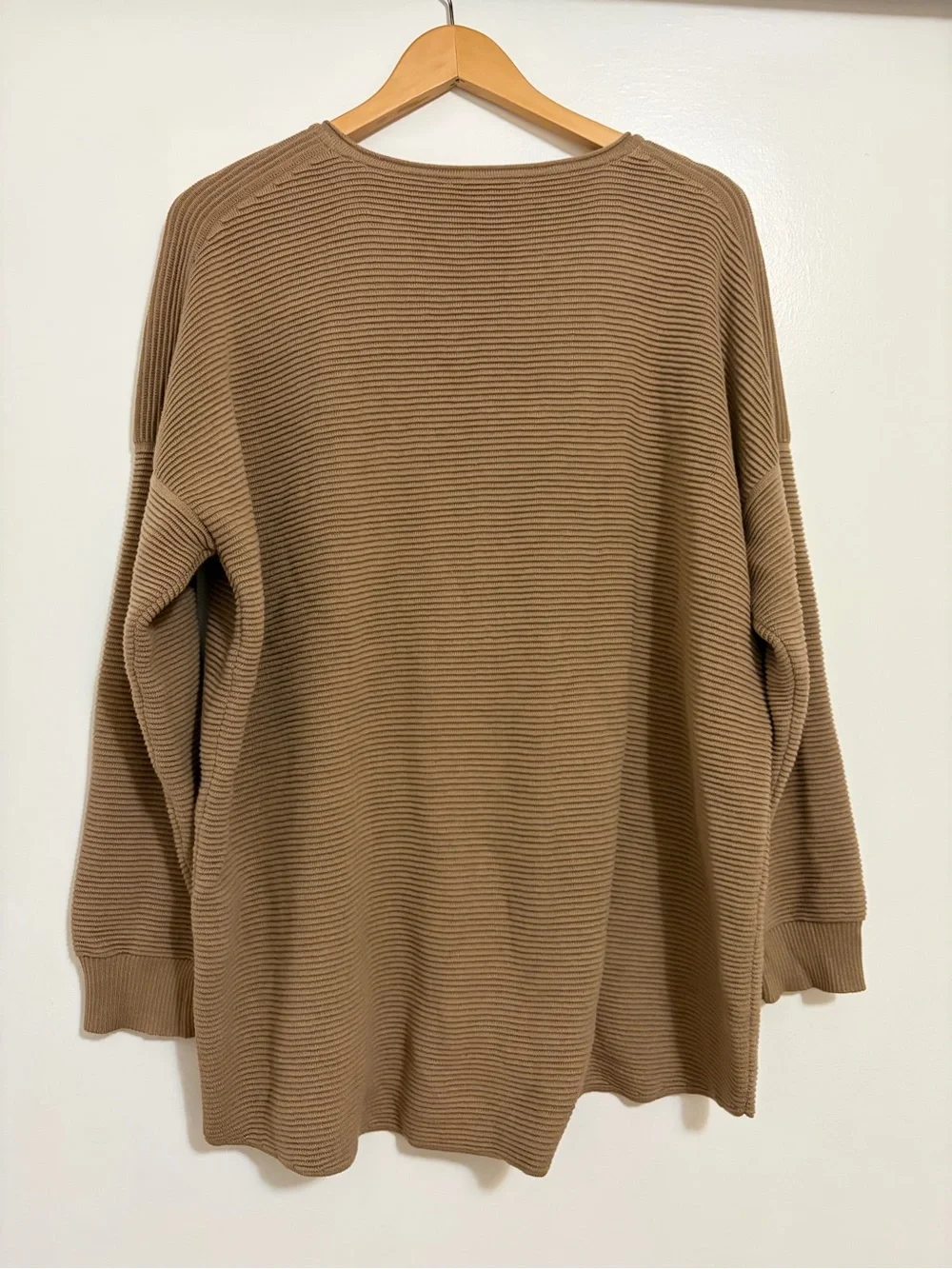 EILEEN FISHER Camel Ribbed Organic Cotton-Blend Crewneck Sweater